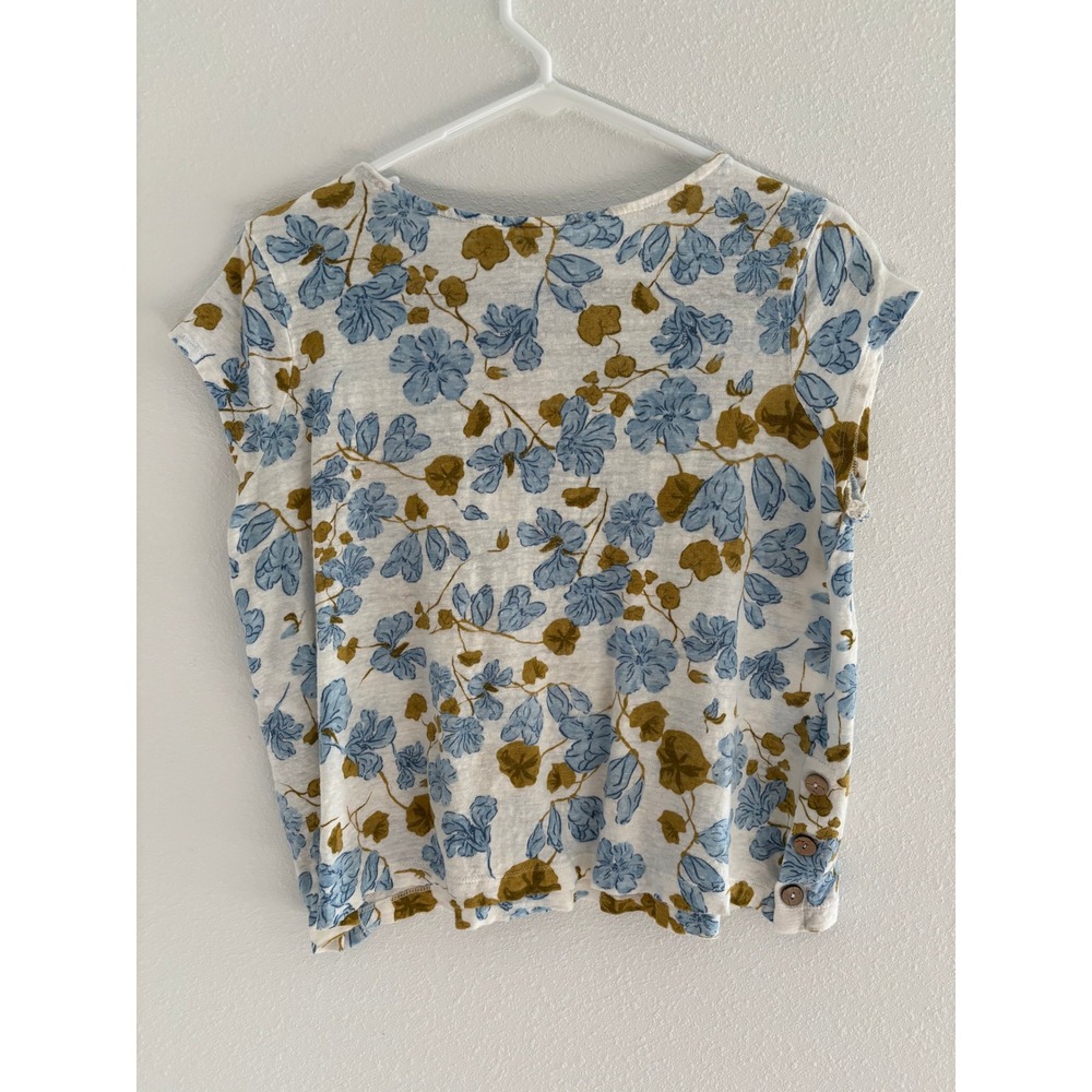 Joie‎ Shirt Womens Large Cream Blue Linen Floral Boho Beachy Coastal Resort - Picture 2 of 8
